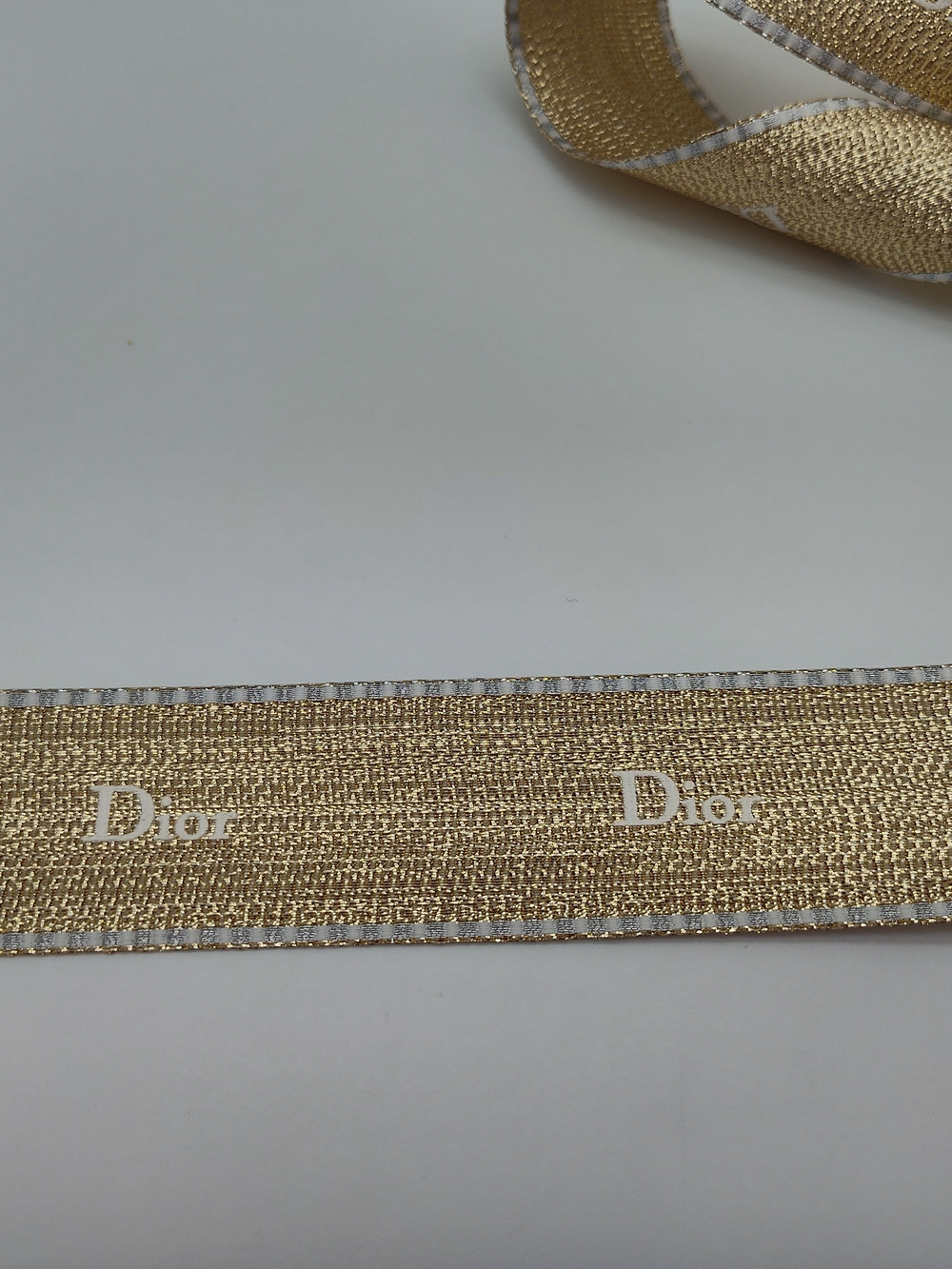 CHRISTIAN DIOR Gold Metallic Logo Ribbon 5 Yards 1.5" Wide Gift Wrap Trim Bride